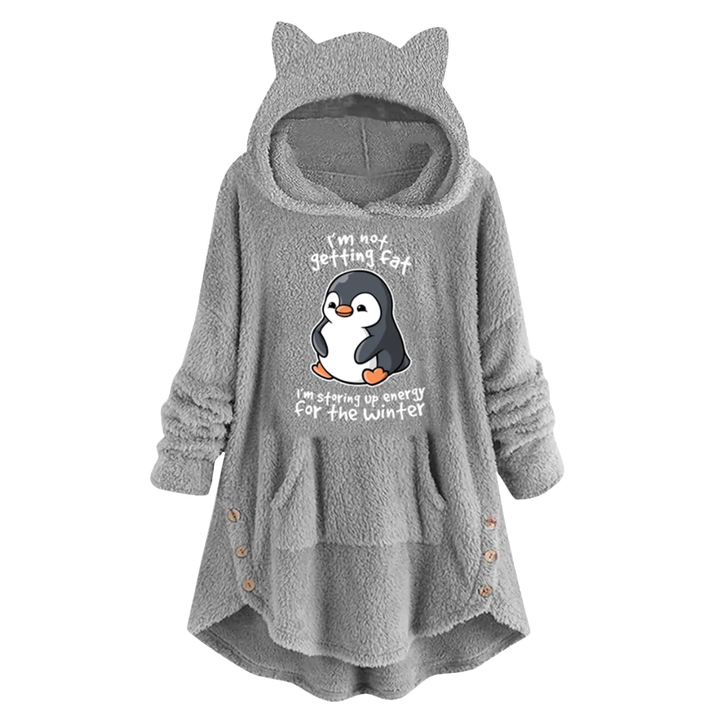 Grey Blanket Penguin Hoodie - "I'm Not Getting Fat I'm Storing Up Engery for the Winter"